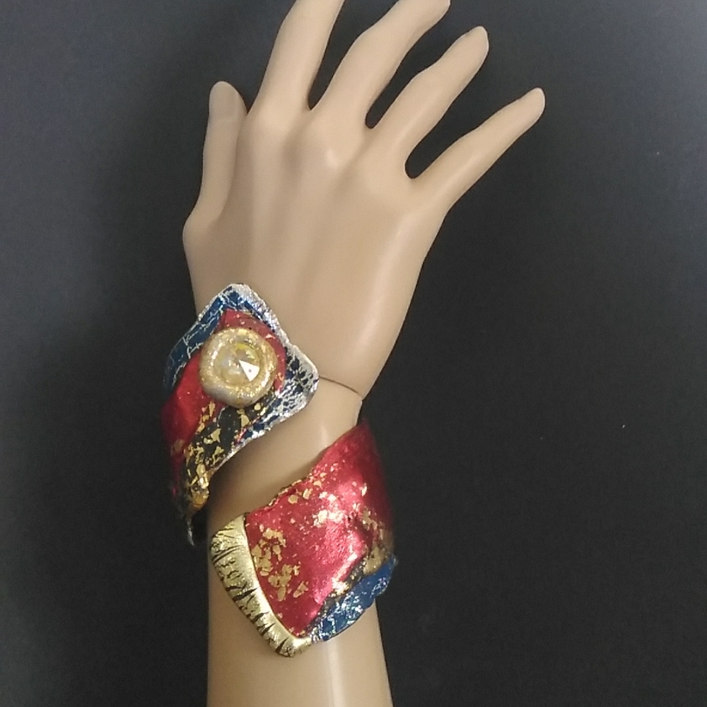 "Wonder Woman" Metallic Acrylic Wrap Bracelet w Swarovski Crystal